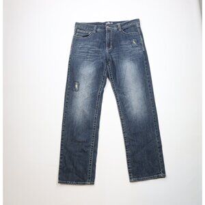Vintage 90s Y2K Pelle Pelle Mens 36x34 Faded Studded Wide Leg Denim Jeans Blue